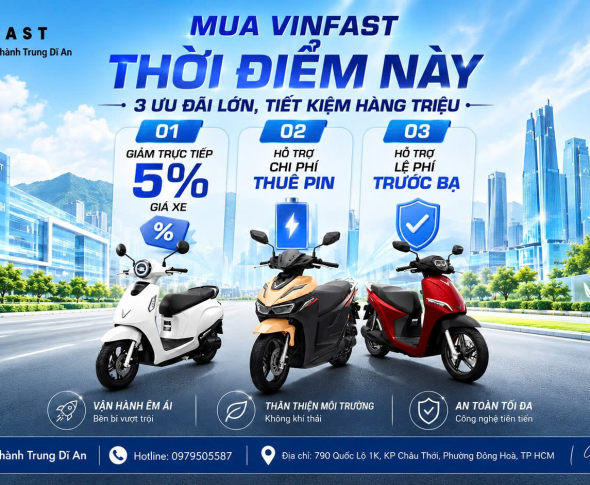 Ưu đãi xe máy điện VinFast Dĩ An – 3 chính sách giúp tiết kiệm chi phí
